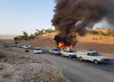حریق خودرو دنا در تونل پنجاب هراز